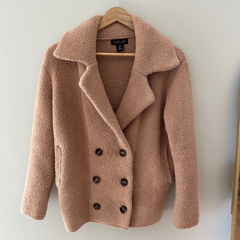 Rachel Zoe Tan Teddy Jacket Plush Texture